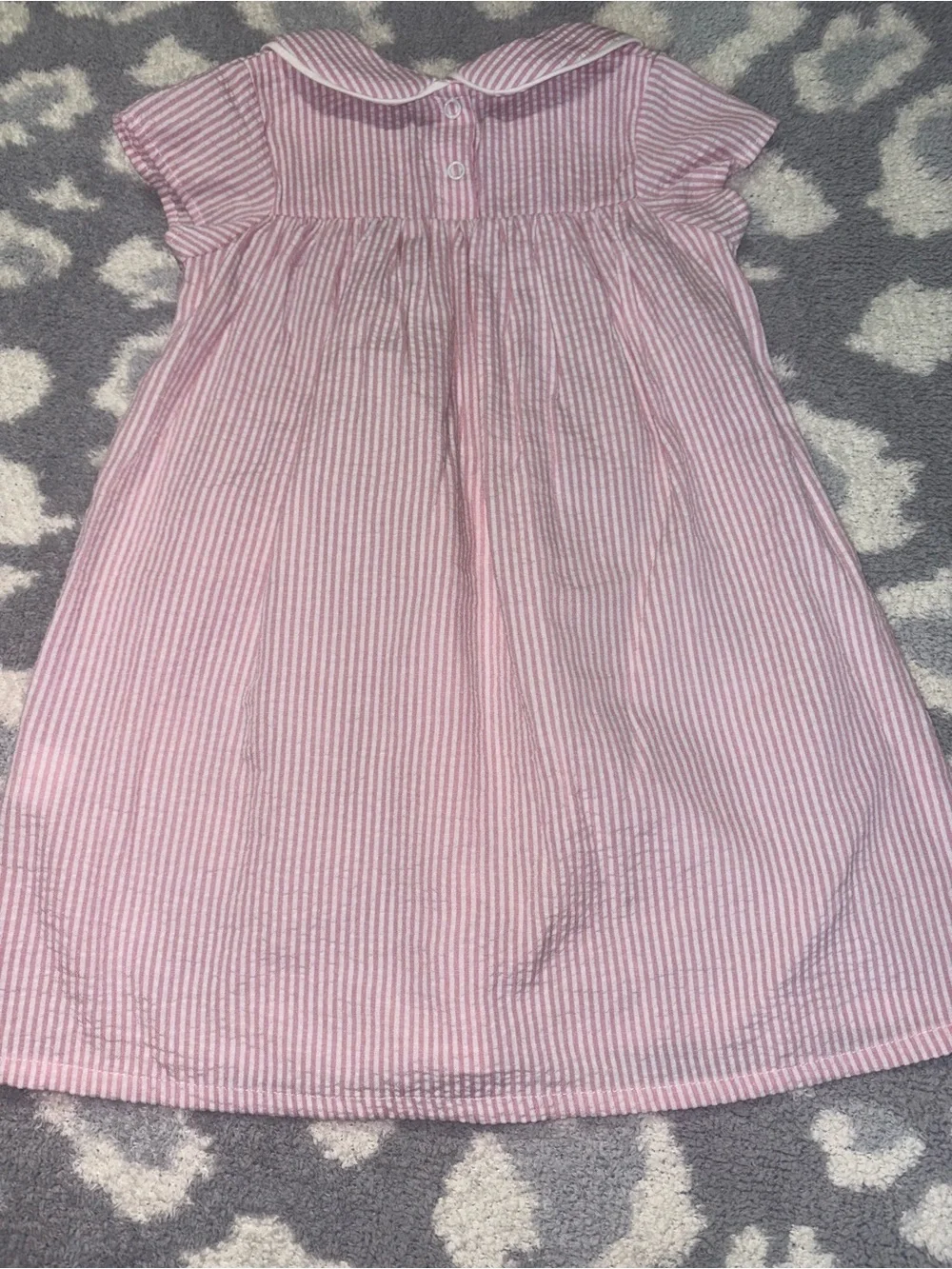 Smocked Pink Seersucker Short Sleeve Sailboat Dress with Collar 2Y